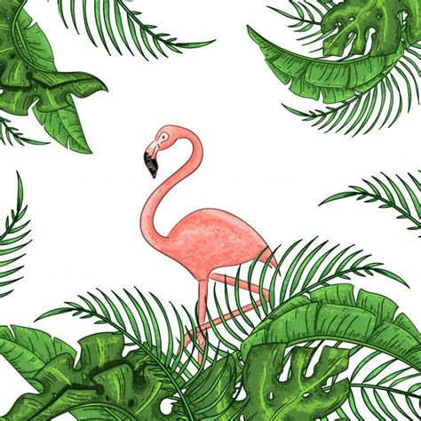 Premium Vector Beautiful Floral Exotic Pink Flamingo With Tropical