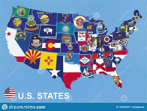 Us Map With Flags Of States Stock Vector Illustration Of Iowa