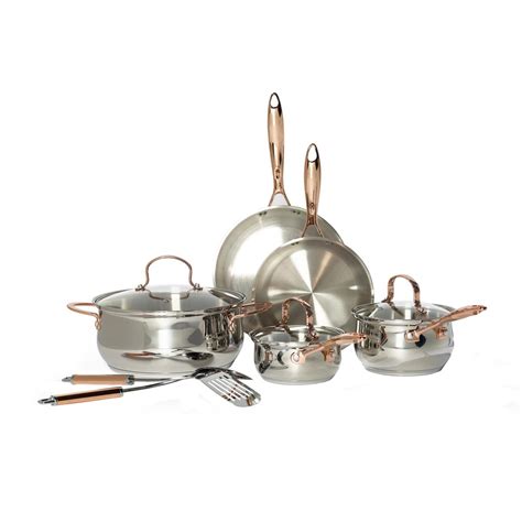 Denmark 10 Piece Stainless Steel Cookware Set Copper Accents