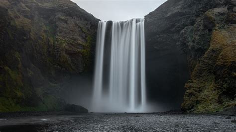 Waterfall Cliff Water River Shore 4k Hd Wallpaper