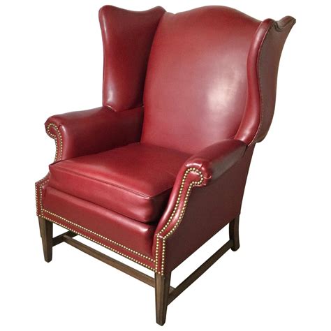 Pair Of Leather Wing Chairs With Nailhead Trim At 1stdibs