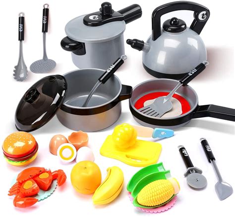 Kids Kitchen Pretend Play Toys Play Cooking Set Cookware Pots And Pans