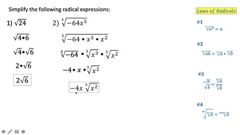 Simplifying Radical Expressions Using The Laws Of Radicals Youtube