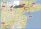New York map with airports - TravelsFinders.Com