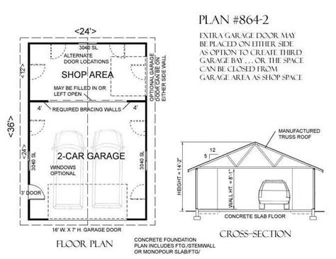 2 Car Garage With Shop In Back 864 2 24 X 36 Garage Design Plans