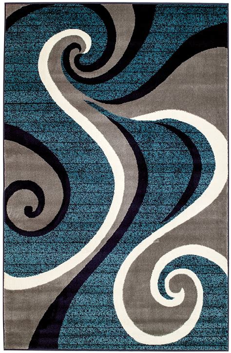 032 5 X 7 Blue Swirl Design Area Rug Summit Collection Rug And
