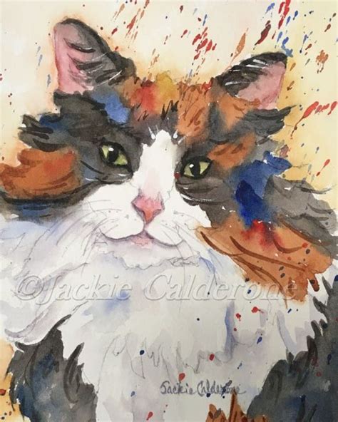 Watercolor Paintings Art Print Calico Cat Long Hair Giclee Etsy Cat