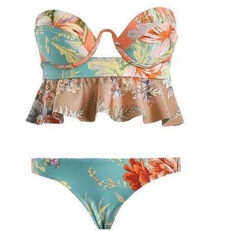 Womens Sexy Cheely Bustier Blue Print Bandage Floral Bath Bathing Suit