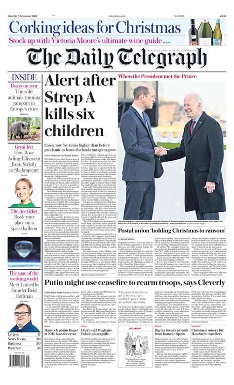 Daily Telegraph Front Page 3rd Of December 2022 Tomorrow S Papers Today