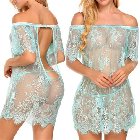 GREEN WOMEN SEXY Lingerie See Through Lace Dress Chemise Sleepwear