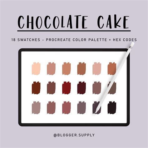 chocolate cake procreate color palette hex color codes etsy uk