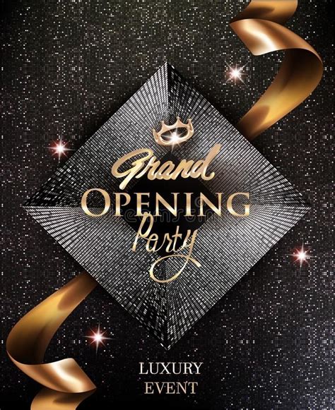 Grand Opening Elegant Invitation Cards With Gold Ribbon And Circle