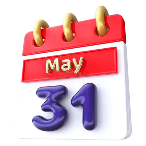 May 31st Calendar 3D Render 34339273 PNG