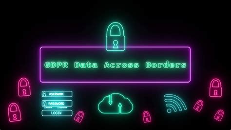 Gdpr Data Across Borders Neon Green Fluorescent Text Animation Pink Frame On Black Background