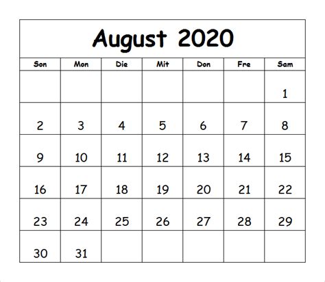 Check spelling or type a new query. Kalender August 2020 Vorlage | Druckbarer 2021 Kalender