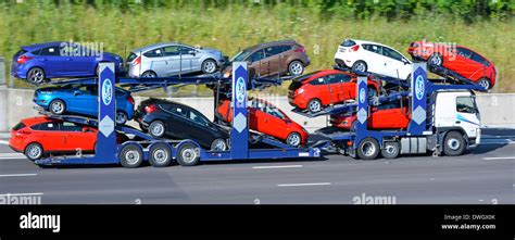 Car Transporter Supply Chain Transport Hgv Truck Lorry And Trailer Loaded