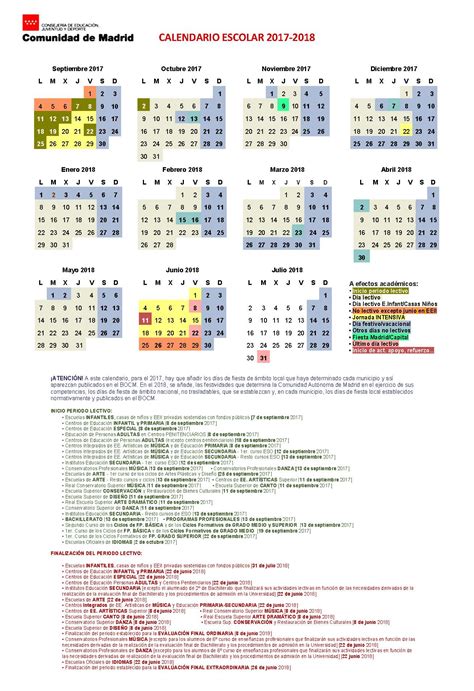Calendario Escolar De La Comunidad De Madrid Ampa Amador De Los Ríos