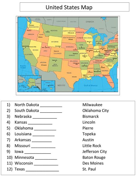 United States Capital Map Worksheet