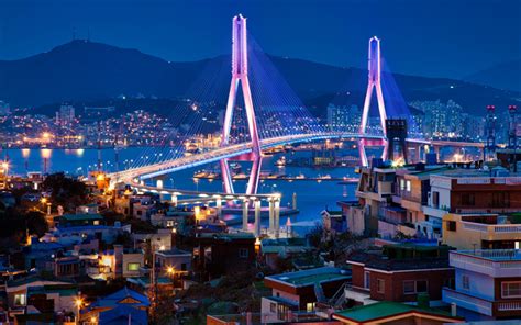 Download Wallpapers Busan South Korea Busan Harbor Bridge Busan Bay