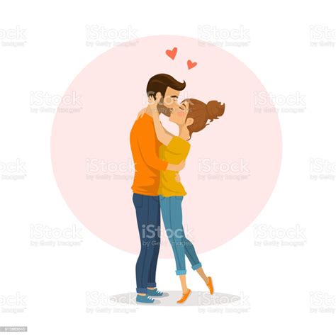 Cute Happy Couple In Love Hugging And Kissing Stock Illustration