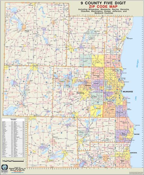 Themapstore Southeastern Wisconsin 9 County Zip Code Wall Map
