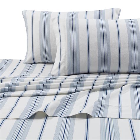 Printed Flannel 4 Piece Stripe Sheet Set By Tribeca Living Light Blue