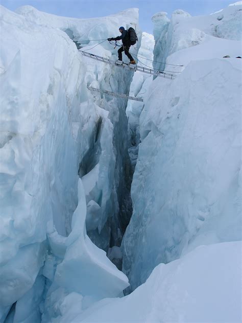 To The Summit Of Everest And Back Crossing A Crevasse In The Khumbu