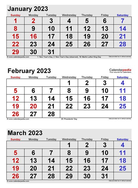 January February March 2023 Calendar