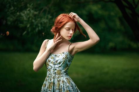 Wallpaper Face Sunlight Women Outdoors Redhead Long Hair Dress