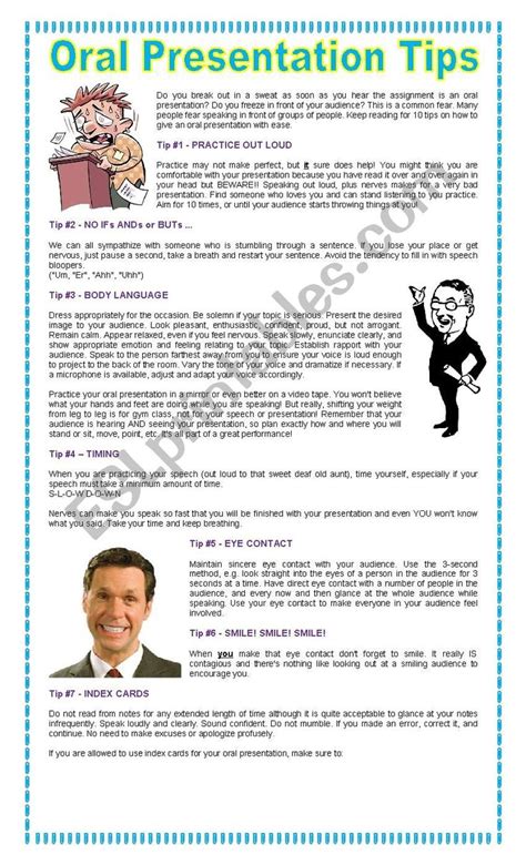 Oral Presentation Tips Esl Worksheet By Dianac4 Comprehension