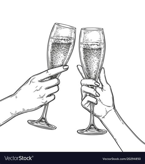 Two Hands Clinking Glasses Champagne Royalty Free Vector