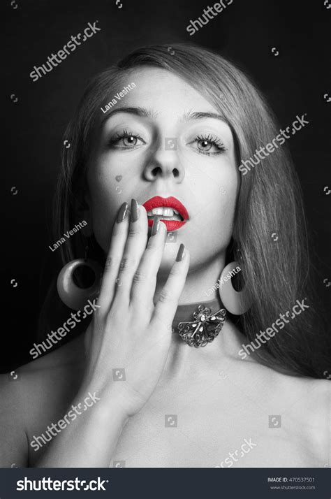 Sexy Woman Black White Red Lips Stock Photo 470537501 Shutterstock