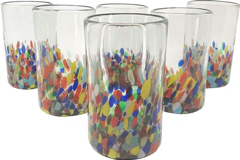 Dos Sueños Hand Blown Mexican Drinking Glasses 6 Confetti Color Glasses 14 Oz Each Walmart