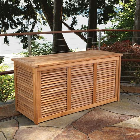 Teak Louvered Panel Outdoor Storage Box Bainbridge Collection Teak