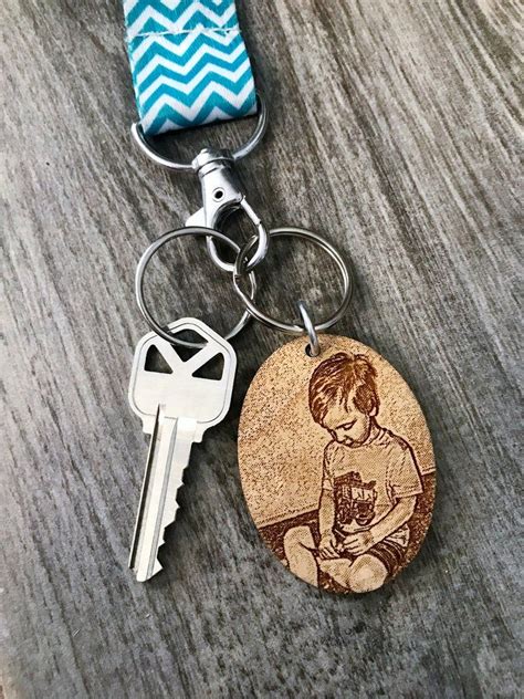 From engraved watches to artwork, create a gift he will love! Custom Keychain - Fifth Anniversary Wood Photo ...
