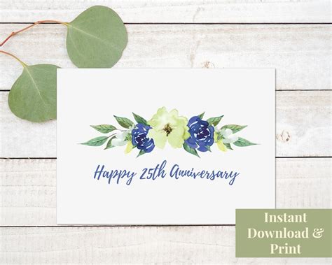 Printable 25th Anniversary Card Anniversary Card Printable Digital