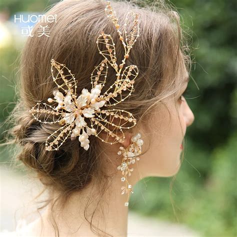 Handmade Gold Leaf Crystal Hair Accessories Jewelry Bride Headband
