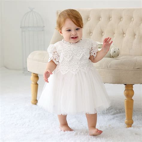 2019 새로운 아기 소녀 세례 가운 흰색 레이스 첫 번째 생일 세례 드레스 유아 의류 6150bbdresses