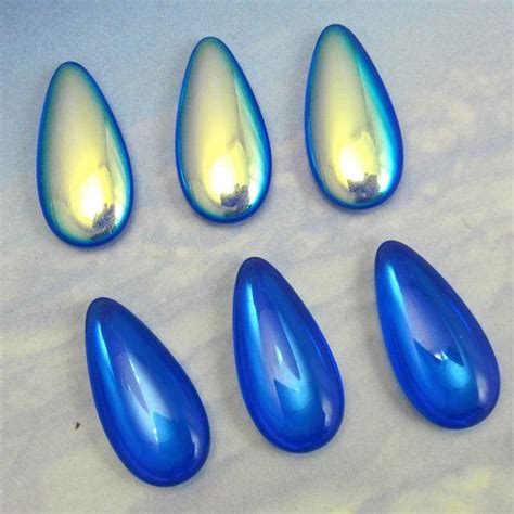4 Blue Ab Teardrops Vintage Glass 4 Pcs 24x12 Stones Cabochon Etsy