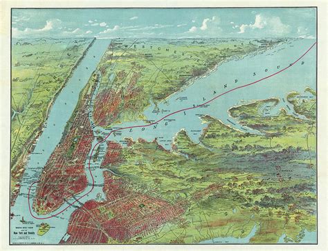 Vintage Pictorial Map Of Of New York City 1909 Drawing By