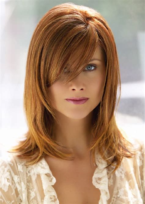 Medium Length Hairstyles With Side Swept Bangs And Layers
