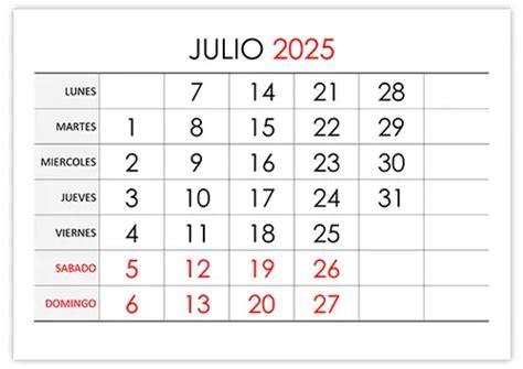 Calendario Julio 2025 Calendariossu