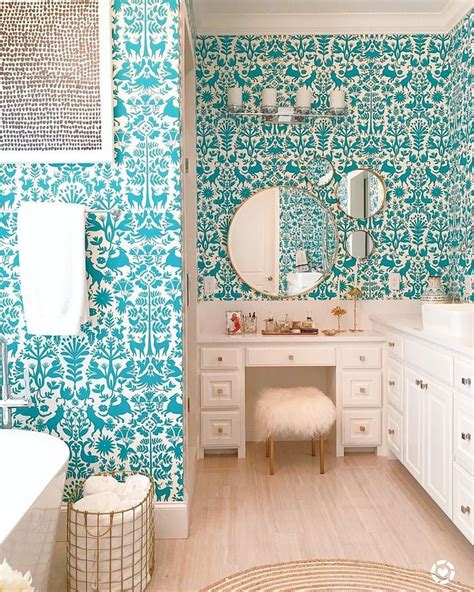 Otomi Turquoise Wallpaper Hygge And West Small Bathroom Decor