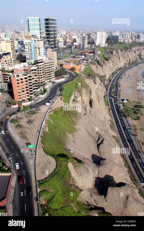Aerial View Of Miraflores And Its Coastal Cliffs Bordering The Pacific