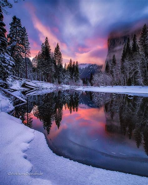 🇺🇸 The Merced River At Winter Twilight With Softly Lit El Capitan