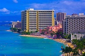 Overview of Waikiki Beach (Royal Hawaiian Hotel and Sheraton Waikiki in ...