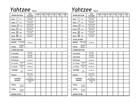 Triple Yahtzee Score Card Printable