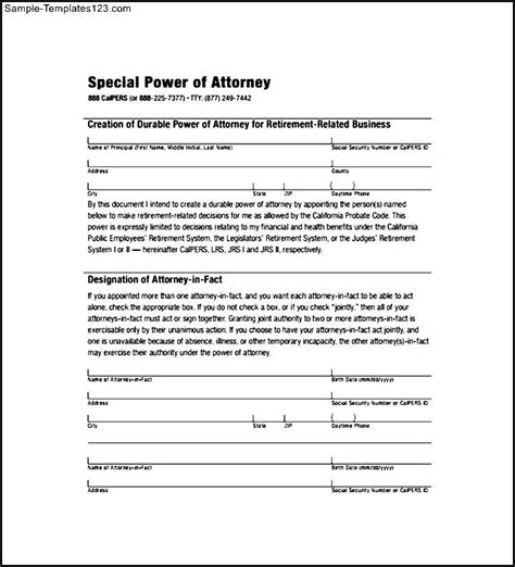 Simple Special Power Of Attorney Form Sample Templates