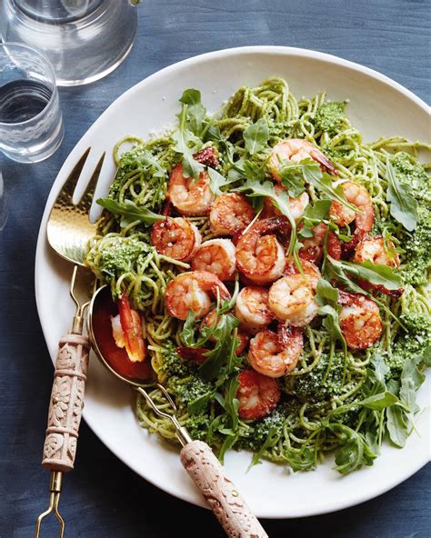 Well you're in luck, because here they come. Arugula Pesto Pasta with Garlic Shrimp - What's Gaby Cooking