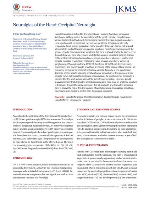 PDF Neuralgias Of The Head Occipital Neuralgia Minor From An